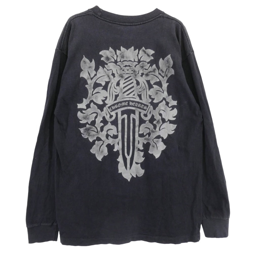 CHROME HEARTS クロムハーツ（原本無） OLD VINE DAGGER NECK LOGO L/S オールド ヴァインダガー ネック ロゴプリント 長袖カットソー ネイビー系 L【中古】