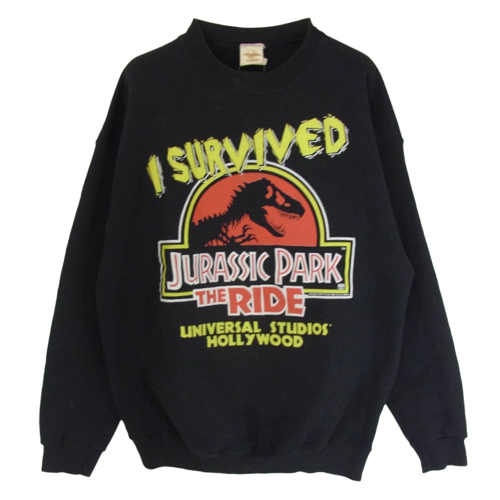 ユニバーサルスタジオ 90s USA製 ジュラシックパーク RIDE トレーナー クルーネック スウェット ブラック系 L【中古】