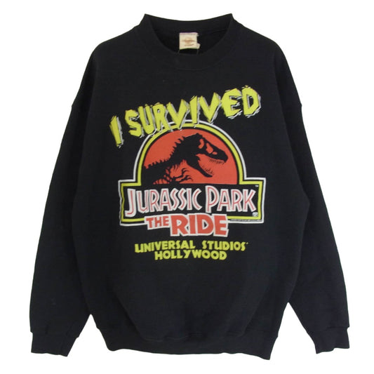 ユニバーサルスタジオ 90s USA製 ジュラシックパーク RIDE トレーナー クルーネック スウェット ブラック系 L【中古】