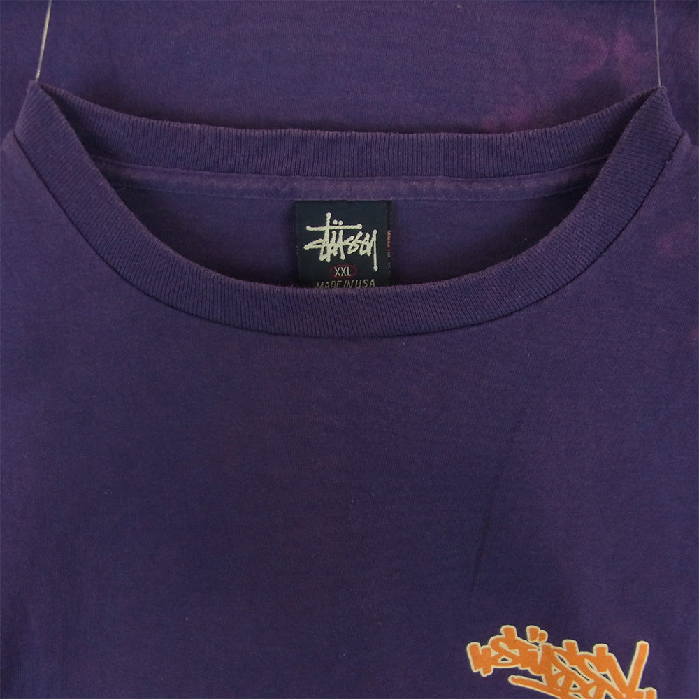 STUSSY ステューシー 90s USA製 ブレイキング シングルステッチ 半袖 Tシャツ コットン パープル系 XXL【中古】