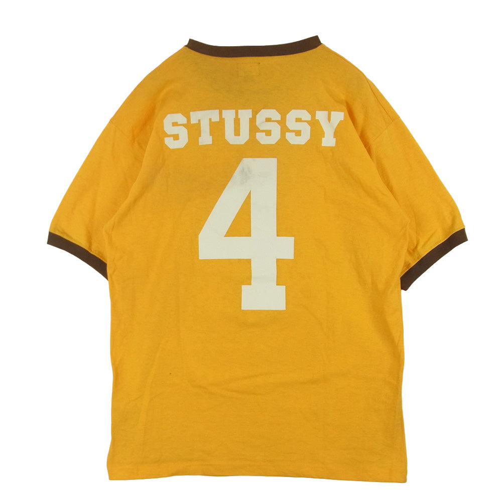 STUSSY ステューシー 90s USA製 カレッジ リンガー 半袖 Tシャツ コットン イエロー系 L【中古】