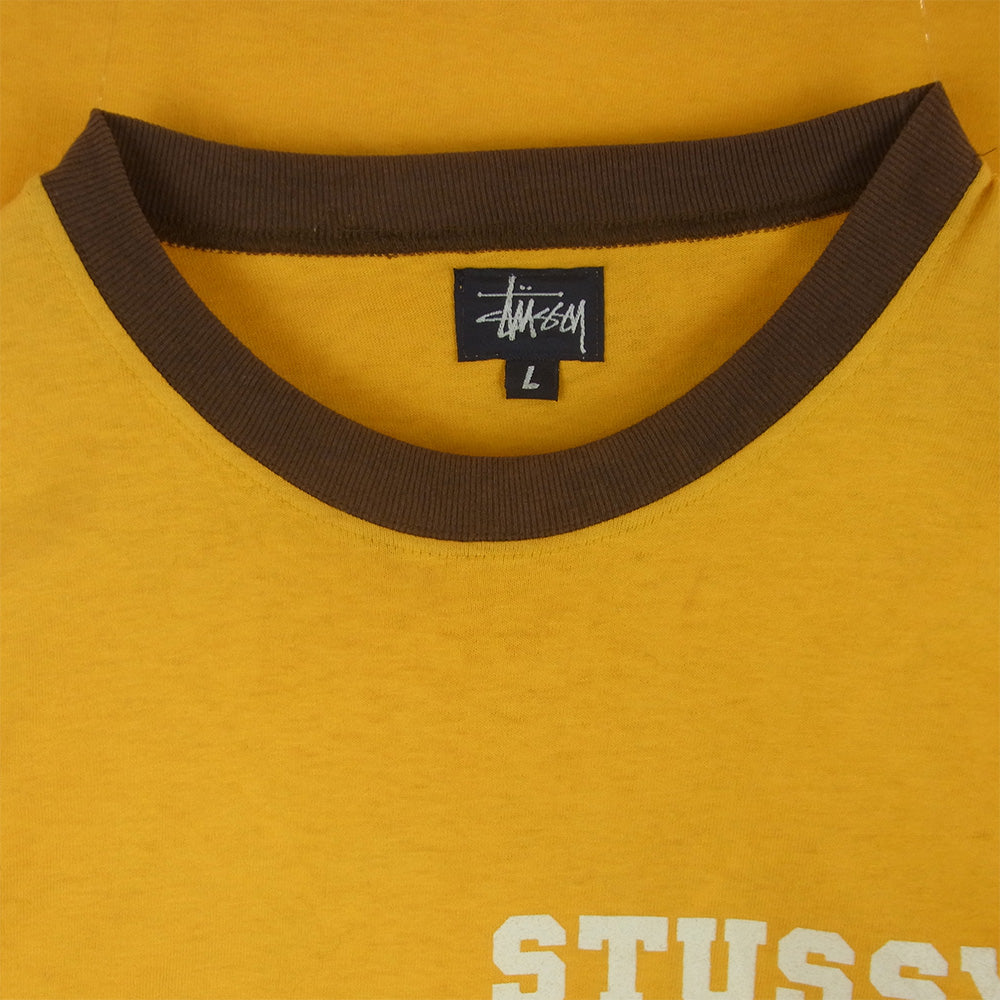STUSSY ステューシー 90s USA製 カレッジ リンガー 半袖 Tシャツ コットン イエロー系 L【中古】