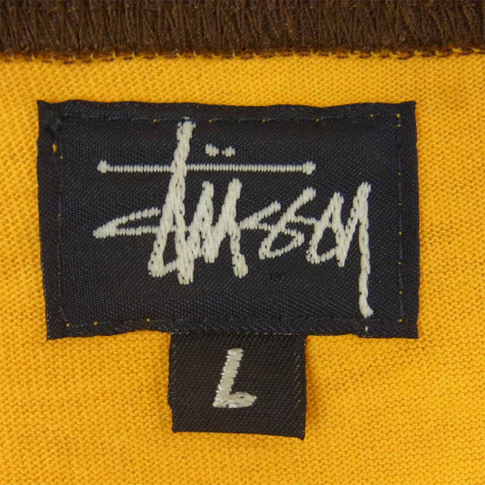 STUSSY ステューシー 90s USA製 カレッジ リンガー 半袖 Tシャツ コットン イエロー系 L【中古】