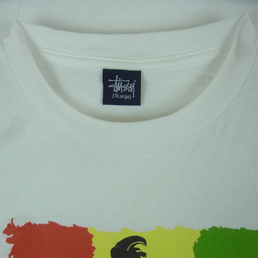 STUSSY ステューシー 90s OLD ボブマーリー ラスタカラー シングルステッチ 半袖 Tシャツ ホワイト系 XL【中古】