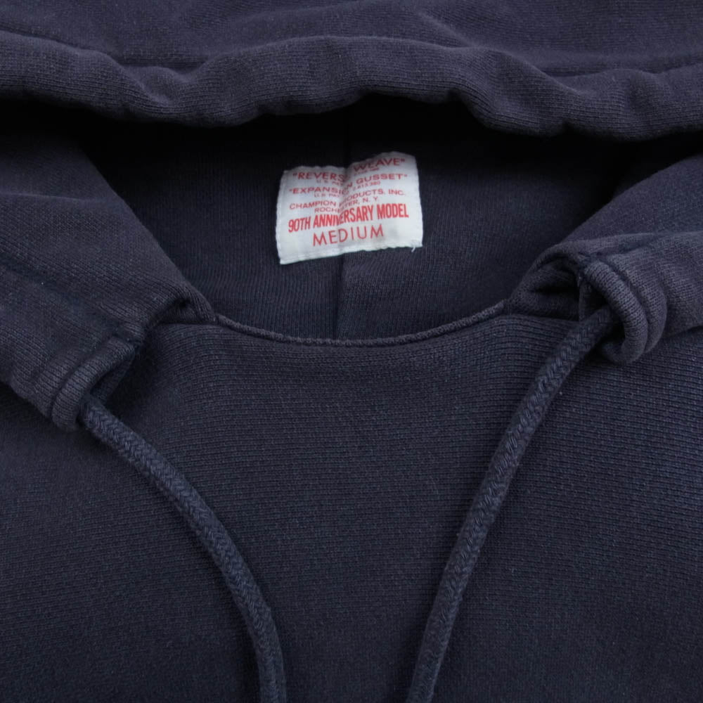 Champion チャンピオン REVERSE WEAVE 90周年記念 リバースウィーブ 後付け パーカー フーディー ネイビー系 M【中古】