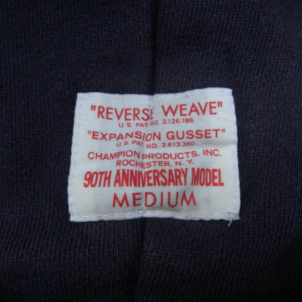 Champion チャンピオン REVERSE WEAVE 90周年記念 リバースウィーブ 後付け パーカー フーディー ネイビー系 M【中古】