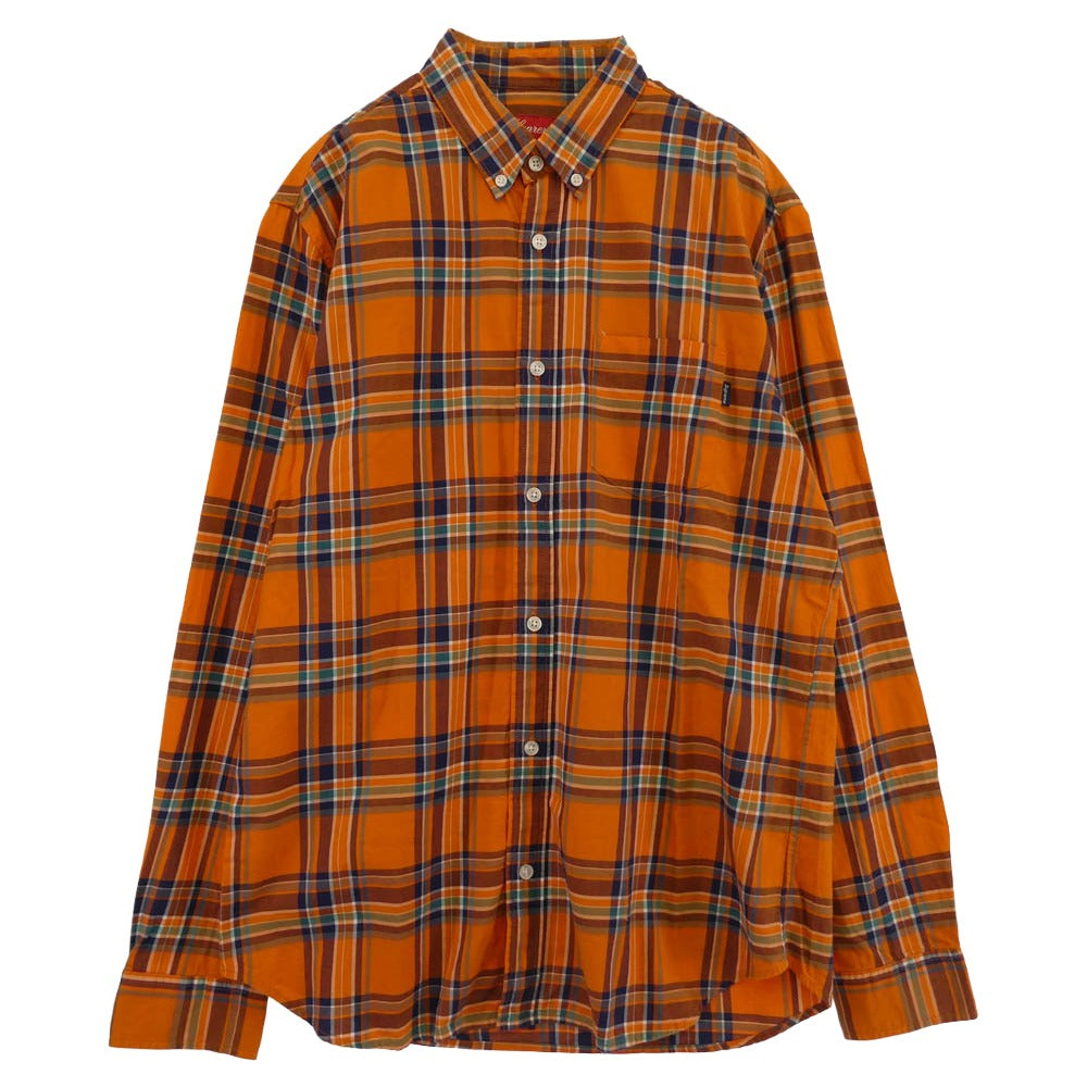 Supreme シュプリーム ボタンダウン マドラスチェック 長袖 シャツ オレンジ系 M【美品】【中古】