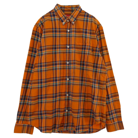 Supreme シュプリーム ボタンダウン マドラスチェック 長袖 シャツ オレンジ系 M【美品】【中古】