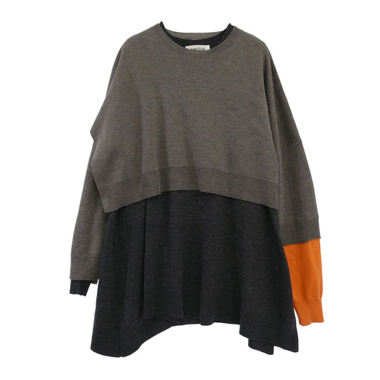 ENFOLD エンフォルド 300FA270-1320 DOUBLE-SLEEVES LAYERED PULLOVER ダブルスリーブ プルオーバー ニット ライトブラウン系 グレー系 オレンジ系 38【中古】