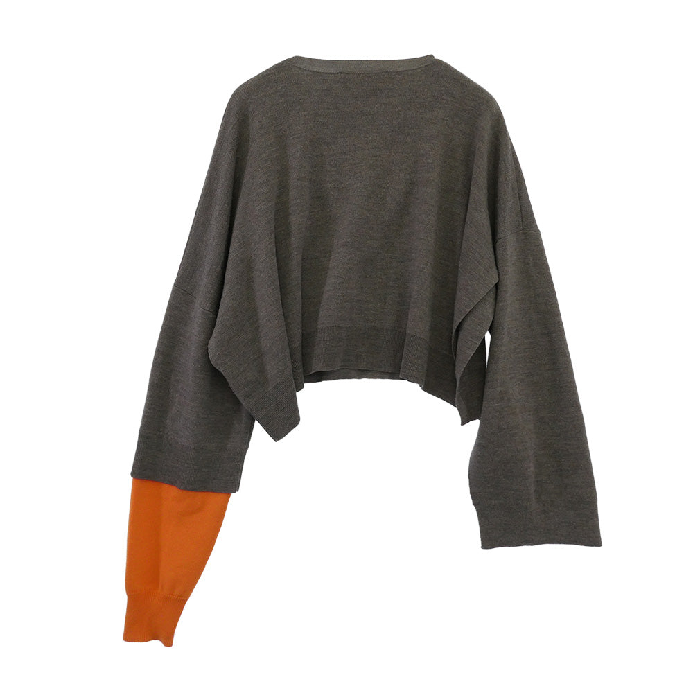 ENFOLD エンフォルド 300FA270-1320 DOUBLE-SLEEVES LAYERED PULLOVER ダブルスリーブ プルオーバー ニット ライトブラウン系 グレー系 オレンジ系 38【中古】