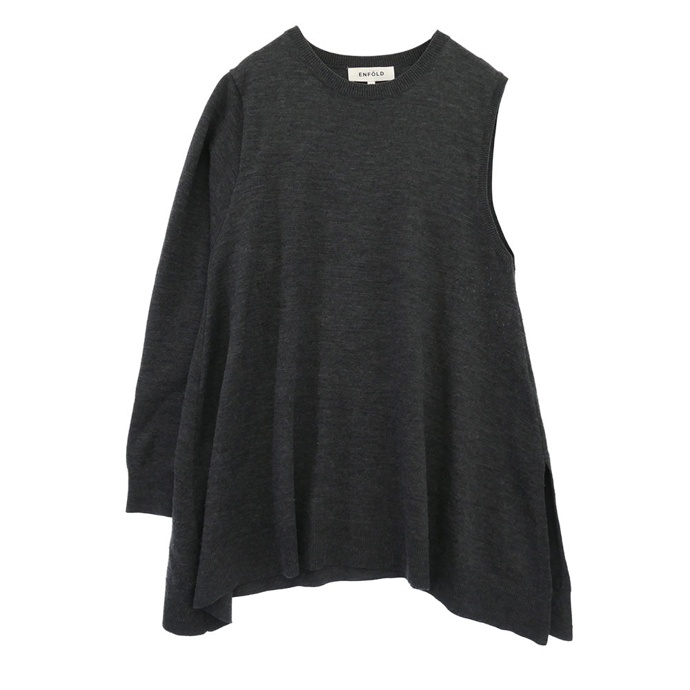 ENFOLD エンフォルド 300FA270-1320 DOUBLE-SLEEVES LAYERED PULLOVER ダブルスリーブ プルオーバー ニット ライトブラウン系 グレー系 オレンジ系 38【中古】