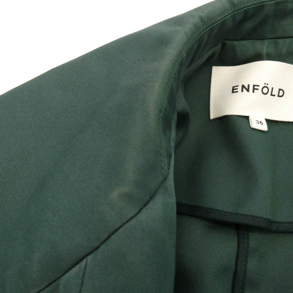 ENFOLD エンフォルド 300DS130-1450 シャンブレー ギャバ コクーン コート グリーン系 36【中古】