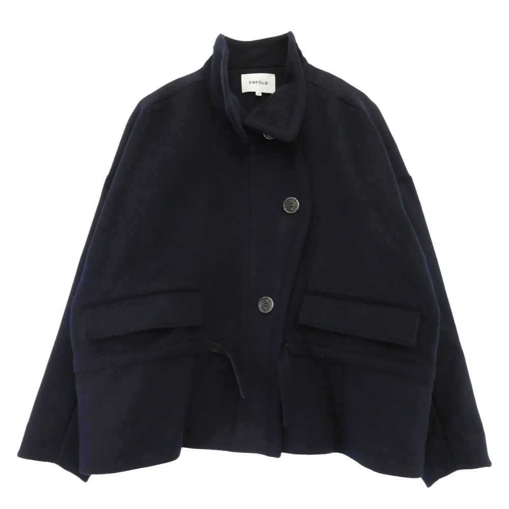ENFOLD エンフォルド 22AW 300FA230-1920 ウール スタンドカラー ショート コート ネイビー系 38【中古】