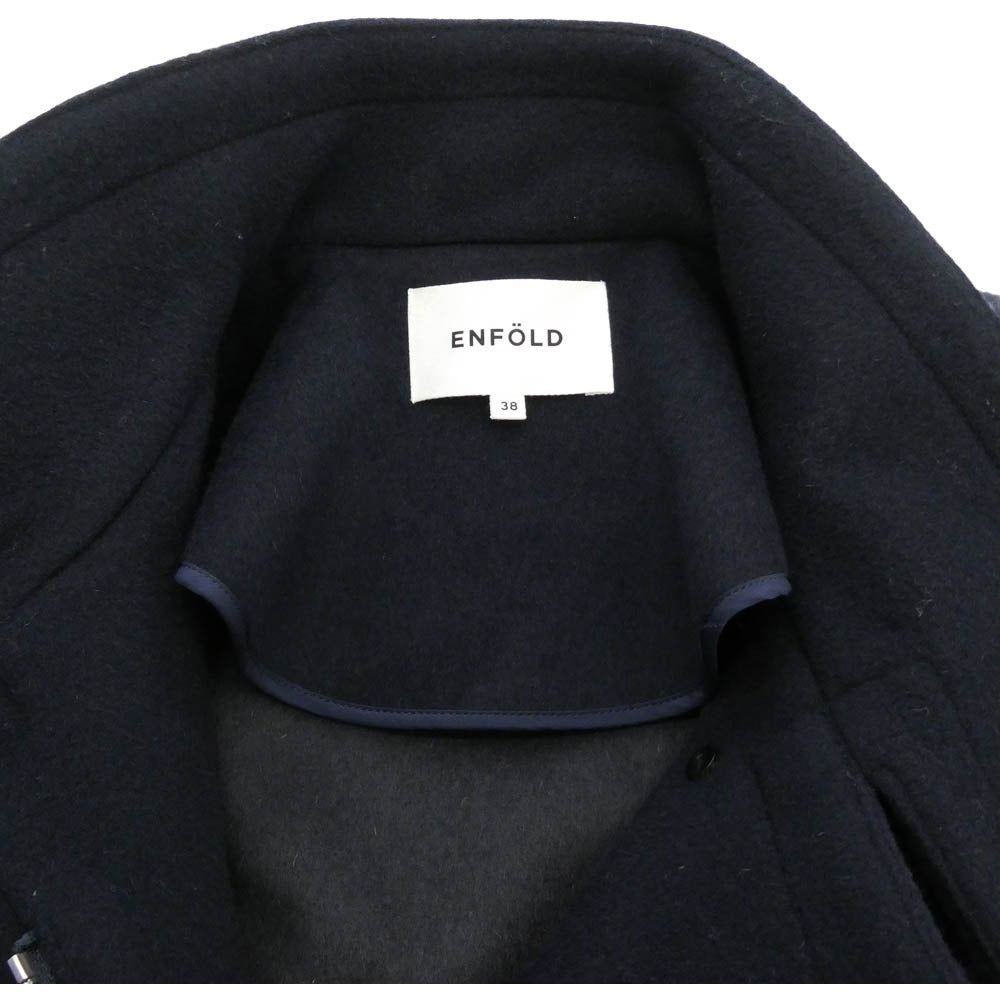 ENFOLD エンフォルド 22AW 300FA230-1920 ウール スタンドカラー ショート コート ネイビー系 38【中古】