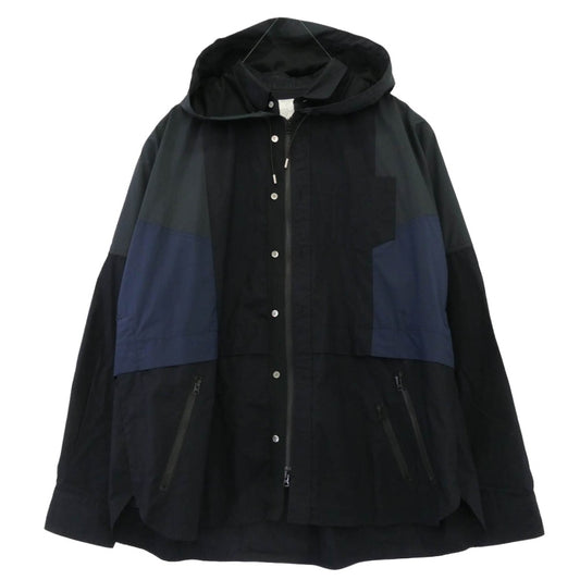 Sacai サカイ 21AW 21-02582M Cotton Poplin Shirt コットン ポプリン シャツ ジップ パーカー ジャケット ブラック系 ネイビー系 グレー系 4【中古】