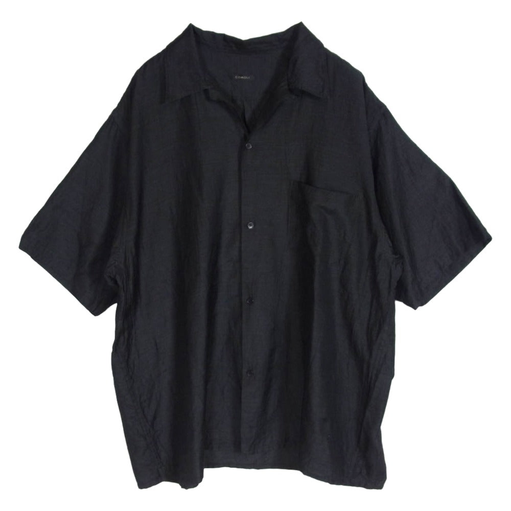 COMOLI コモリ 24SS Z01-02010 ウールシルク 半袖 オープンカラーシャツ ブラック系 3【中古】