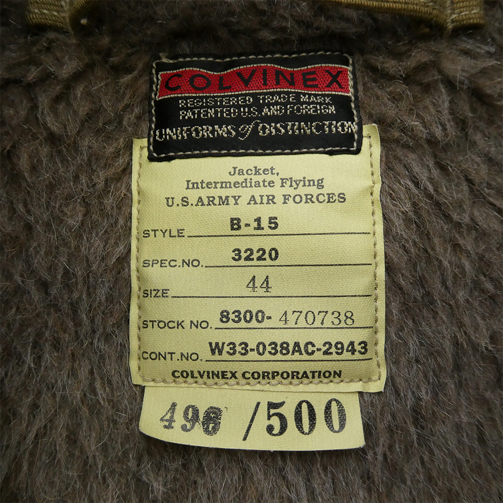Buzz Rickson's バズリクソンズ M13824 M品番 colvinex B-15 flight jacket コルビネックス フライト ジャケット カーキ系 44【中古】
