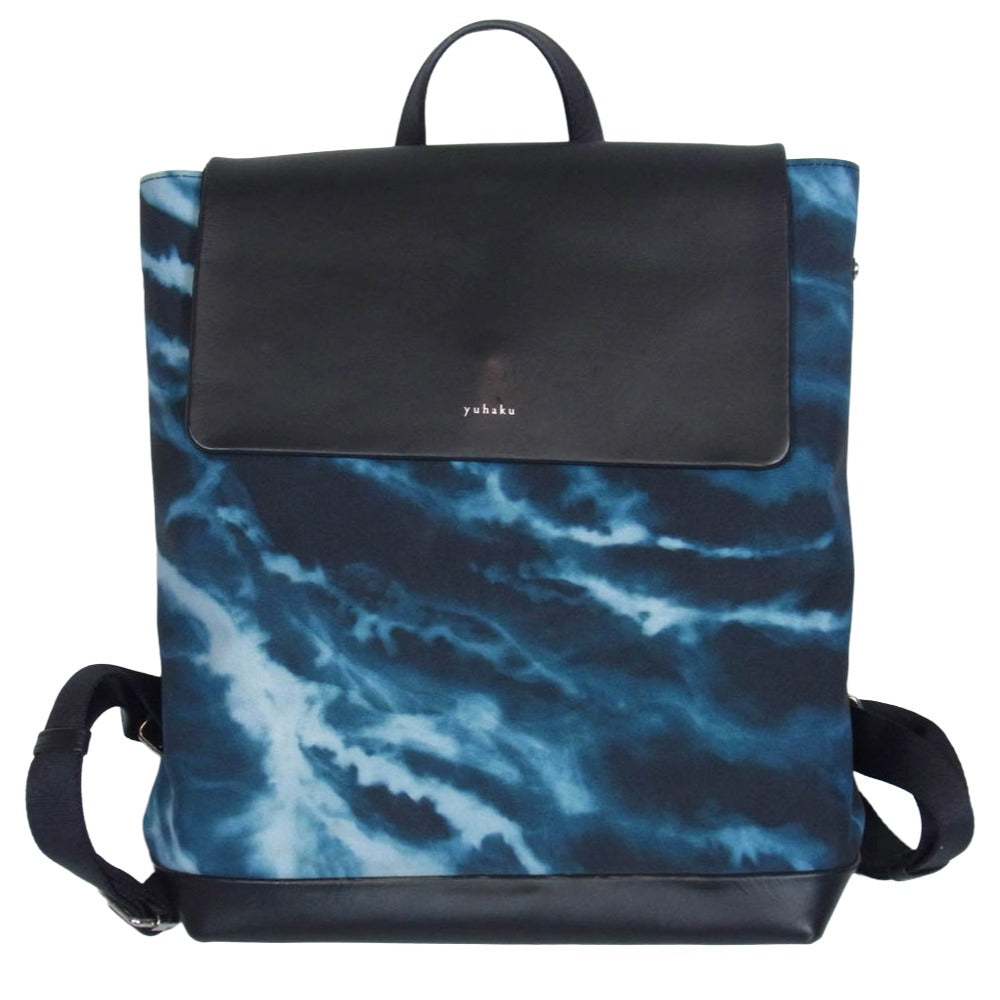 ユハク YFI060 The Art of Flower レザー切替 水彩 バックパック ブルー系【中古】