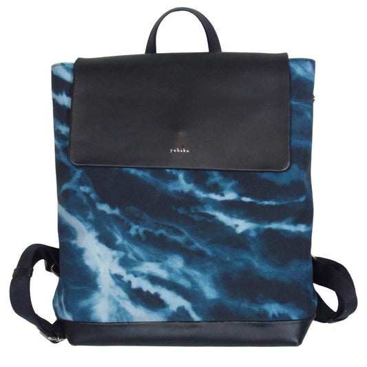 ユハク YFI060 The Art of Flower レザー切替 水彩 バックパック ブルー系【中古】