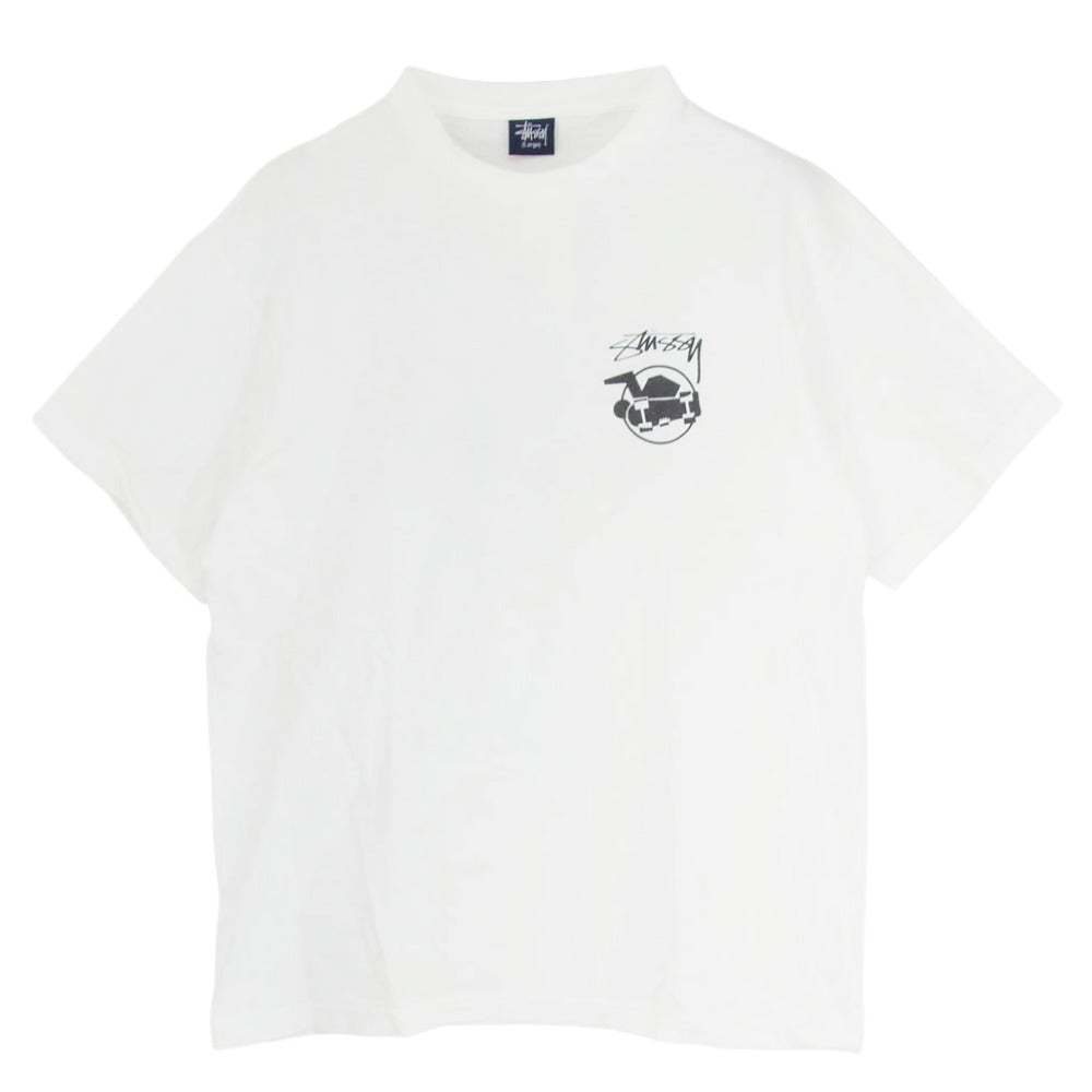 STUSSY ステューシー 90s 00s OLD 紺タグ シングル ステッチ skate man スケートマン 半袖 Tシャツ ホワイト系 L【中古】