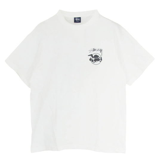 STUSSY ステューシー 90s 00s OLD 紺タグ シングル ステッチ skate man スケートマン 半袖 Tシャツ ホワイト系 L【中古】