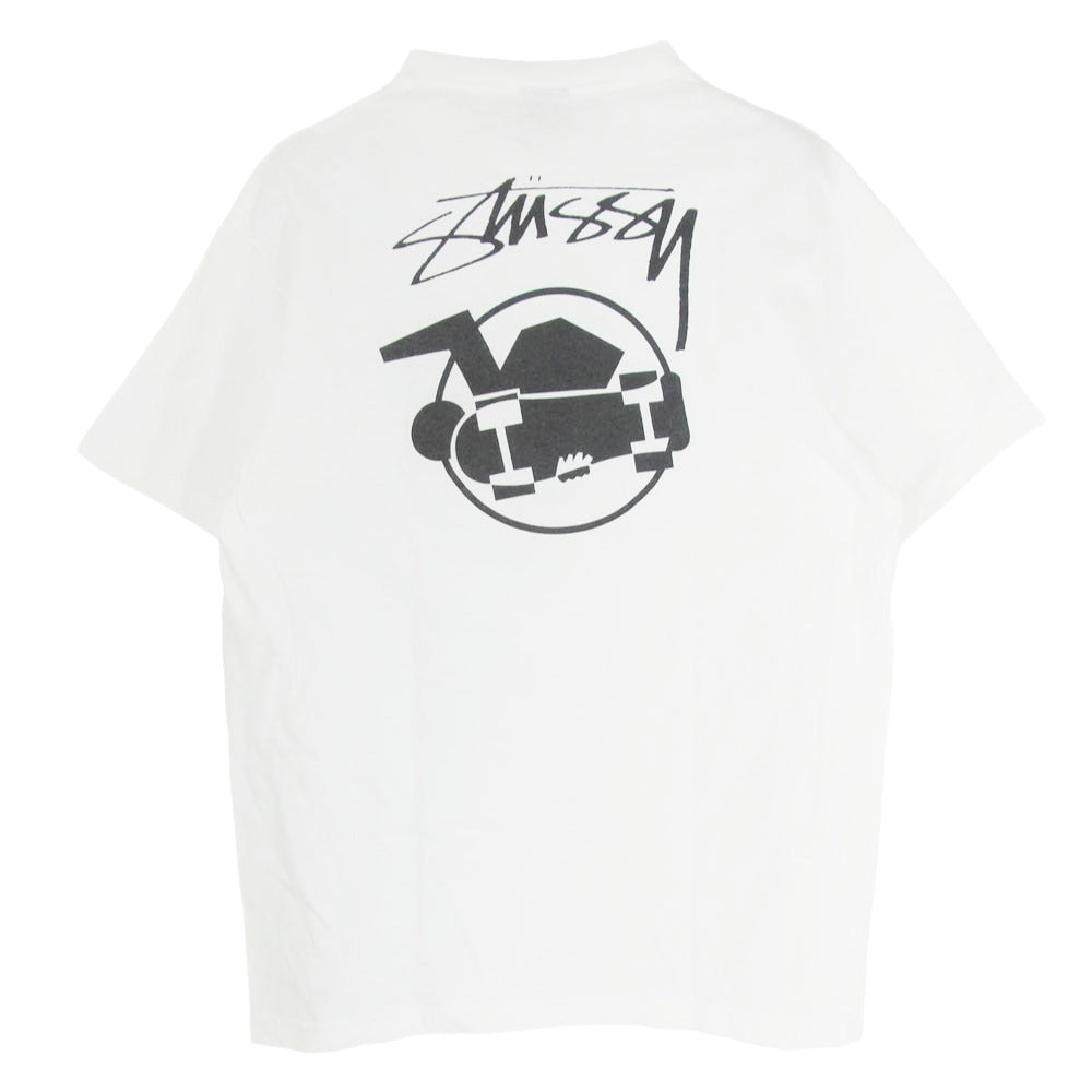 STUSSY ステューシー 90s 00s OLD 紺タグ シングル ステッチ skate man スケートマン 半袖 Tシャツ ホワイト系 L【中古】
