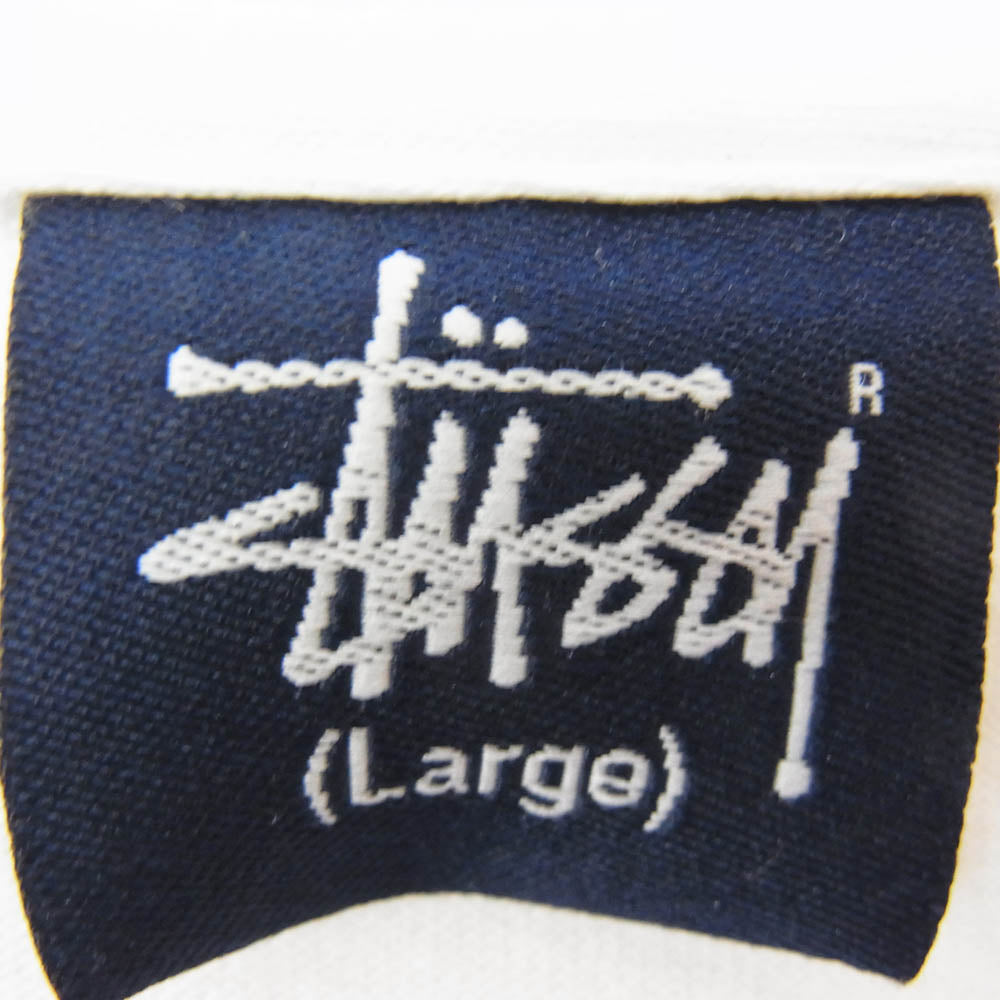 STUSSY ステューシー 90s 00s OLD 紺タグ シングル ステッチ skate man スケートマン 半袖 Tシャツ ホワイト系 L【中古】