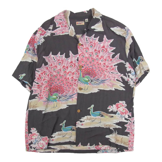 SUN SURF サンサーフ SS39214 RAYON HAWAIIAN SHIRT PIKAKE 和柄 孔雀 レーヨン ハワイアン 半袖 シャツ ピカケ チャコール系 M【美品】【中古】