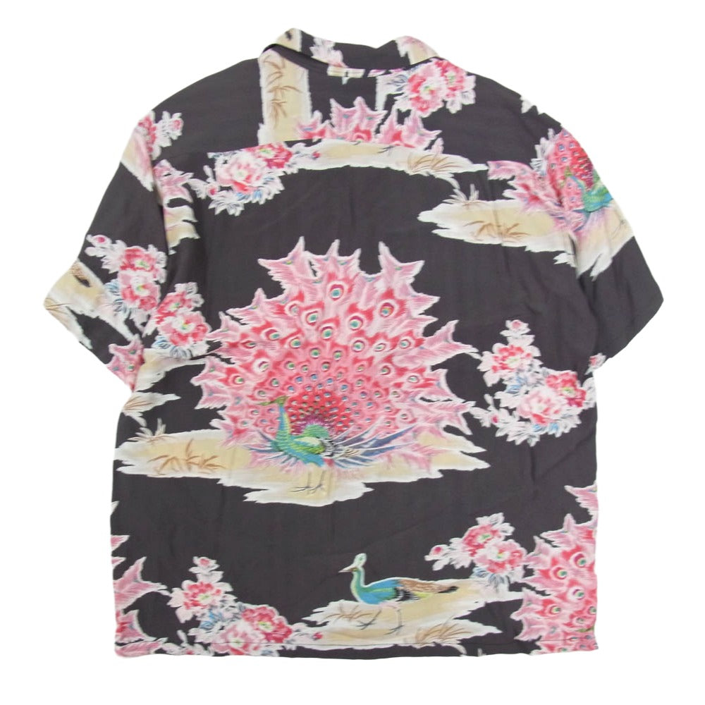 SUN SURF サンサーフ SS39214 RAYON HAWAIIAN SHIRT PIKAKE 和柄 孔雀 レーヨン ハワイアン 半袖 シャツ ピカケ チャコール系 M【美品】【中古】