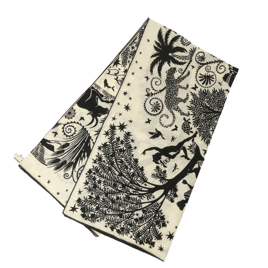 HERMES エルメス カレジェアン オルフェウスの魅力に誘われて カシミヤ シルク スカーフ ブラック系 アイボリー系【新古品】【未使用】【中古】