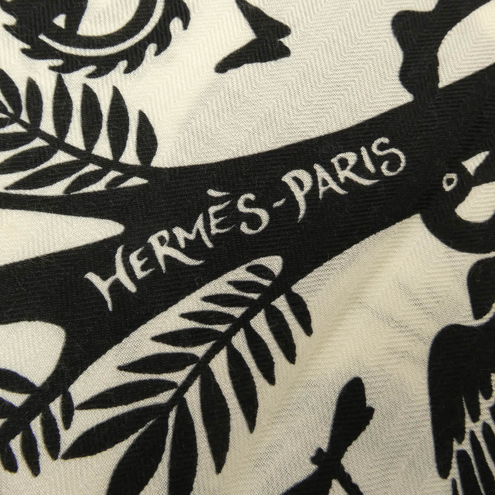 HERMES エルメス カレジェアン オルフェウスの魅力に誘われて カシミヤ シルク スカーフ ブラック系 アイボリー系【新古品】【未使用】【中古】