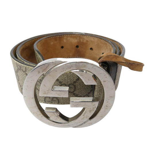 GUCCI グッチ インターロッキングG GG総柄 バックル レザー ベルト ブラウン系【中古】