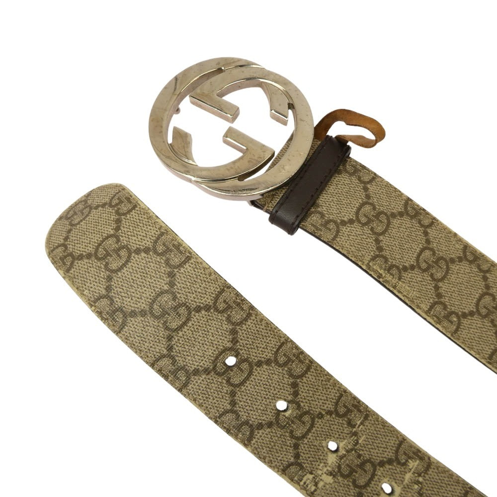 GUCCI グッチ インターロッキングG GG総柄 バックル レザー ベルト ブラウン系【中古】