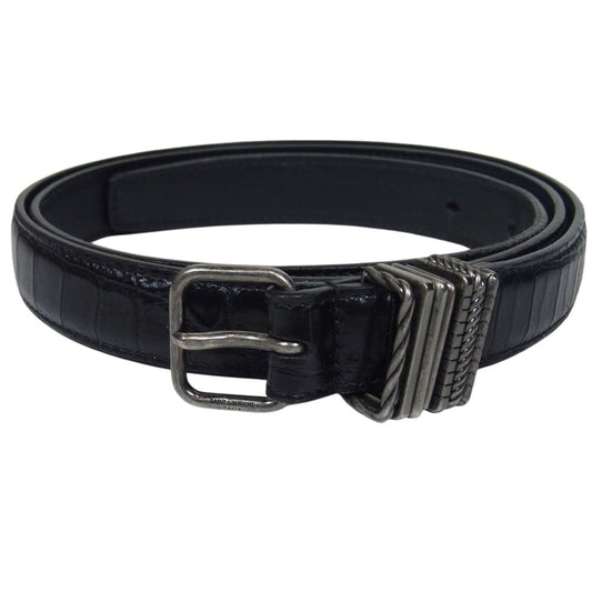 SAINT LAURENT サンローラン 649240 型押し レザー ベルト ブラック系【中古】