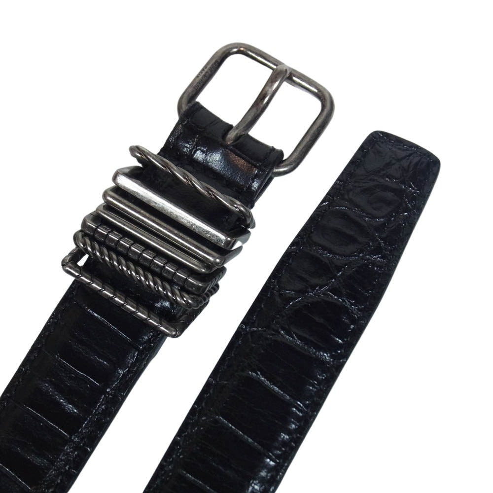 SAINT LAURENT サンローラン 649240 型押し レザー ベルト ブラック系【中古】