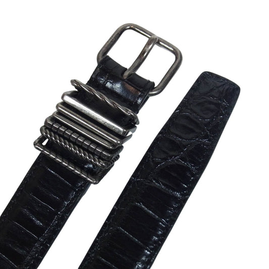 SAINT LAURENT サンローラン 649240 型押し レザー ベルト ブラック系【中古】
