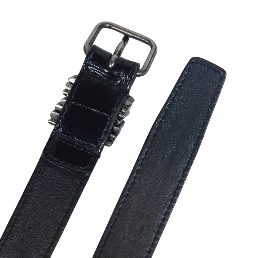 SAINT LAURENT サンローラン 649240 型押し レザー ベルト ブラック系【中古】