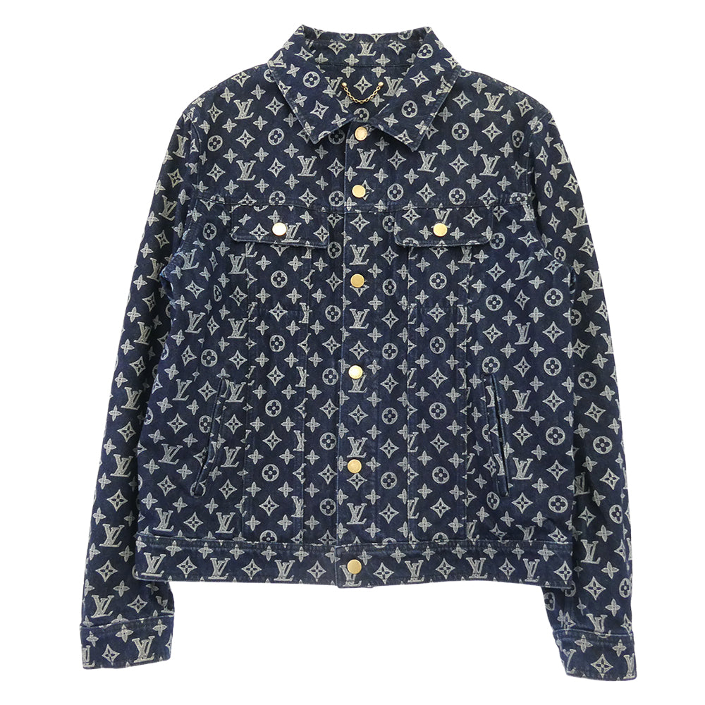 LOUIS VUITTON ルイ・ヴィトン 18AW HFA01WGU0 POP UP STORE限定 MONOGRAM DENIM JACKET モノグラム デニムジャケット インディゴブルー系 ホワイト系 54【中古】