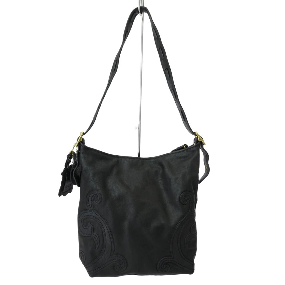 COACH コーチ 21182 Anna Sui for Coach 70周年記念 レガシー ダッフル レザー ショルダー バッグ ブラック系【中古】