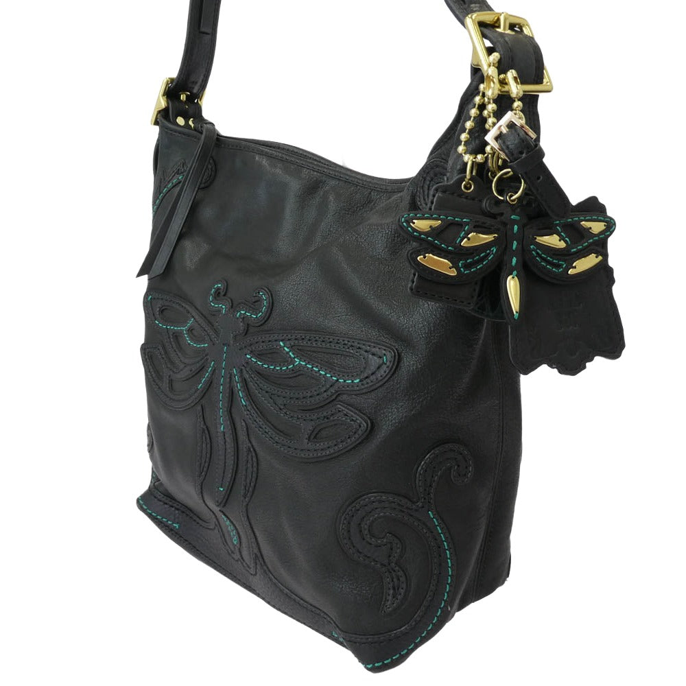 COACH コーチ 21182 Anna Sui for Coach 70周年記念 レガシー ダッフル レザー ショルダー バッグ ブラック系【中古】
