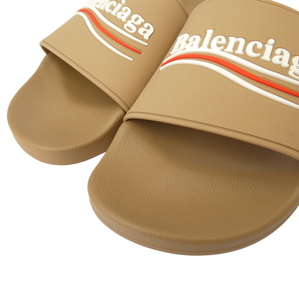 BALENCIAGA バレンシアガ 776818 W1S80 POOL POLITICAL LOGO ロゴ プール スライド サンダル ブラウン系 41【新古品】【未使用】【中古】