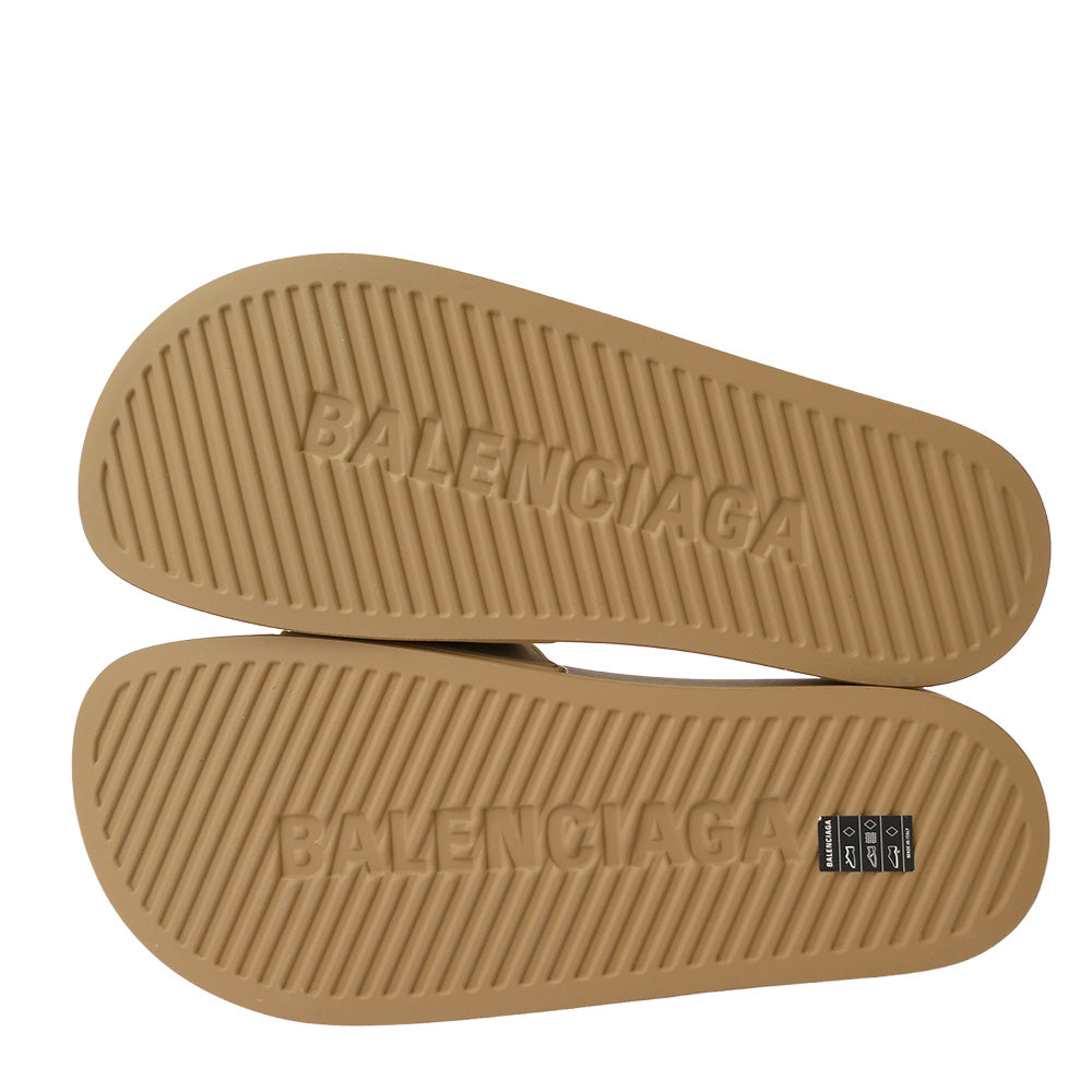 BALENCIAGA バレンシアガ 776818 W1S80 POOL POLITICAL LOGO ロゴ プール スライド サンダル ブラウン系 41【新古品】【未使用】【中古】