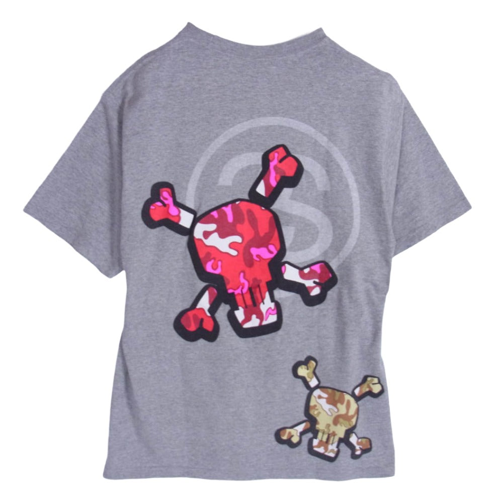 STUSSY ステューシー メキシコ製 SKULL TEE スカル ドクロ カモ フロント バック プリント Ｔシャツ 半袖カットソー グレー系 S【中古】