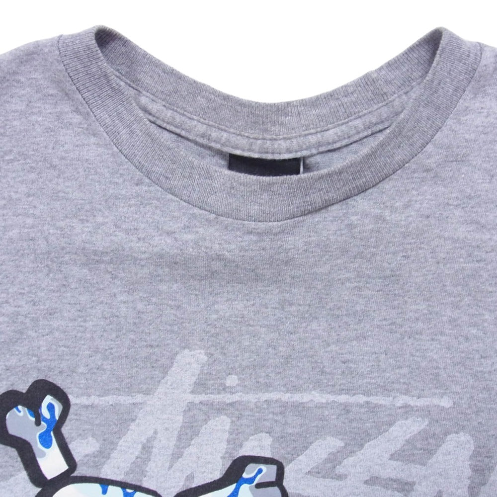 STUSSY ステューシー メキシコ製 SKULL TEE スカル ドクロ カモ フロント バック プリント Ｔシャツ 半袖カットソー グレー系 S【中古】