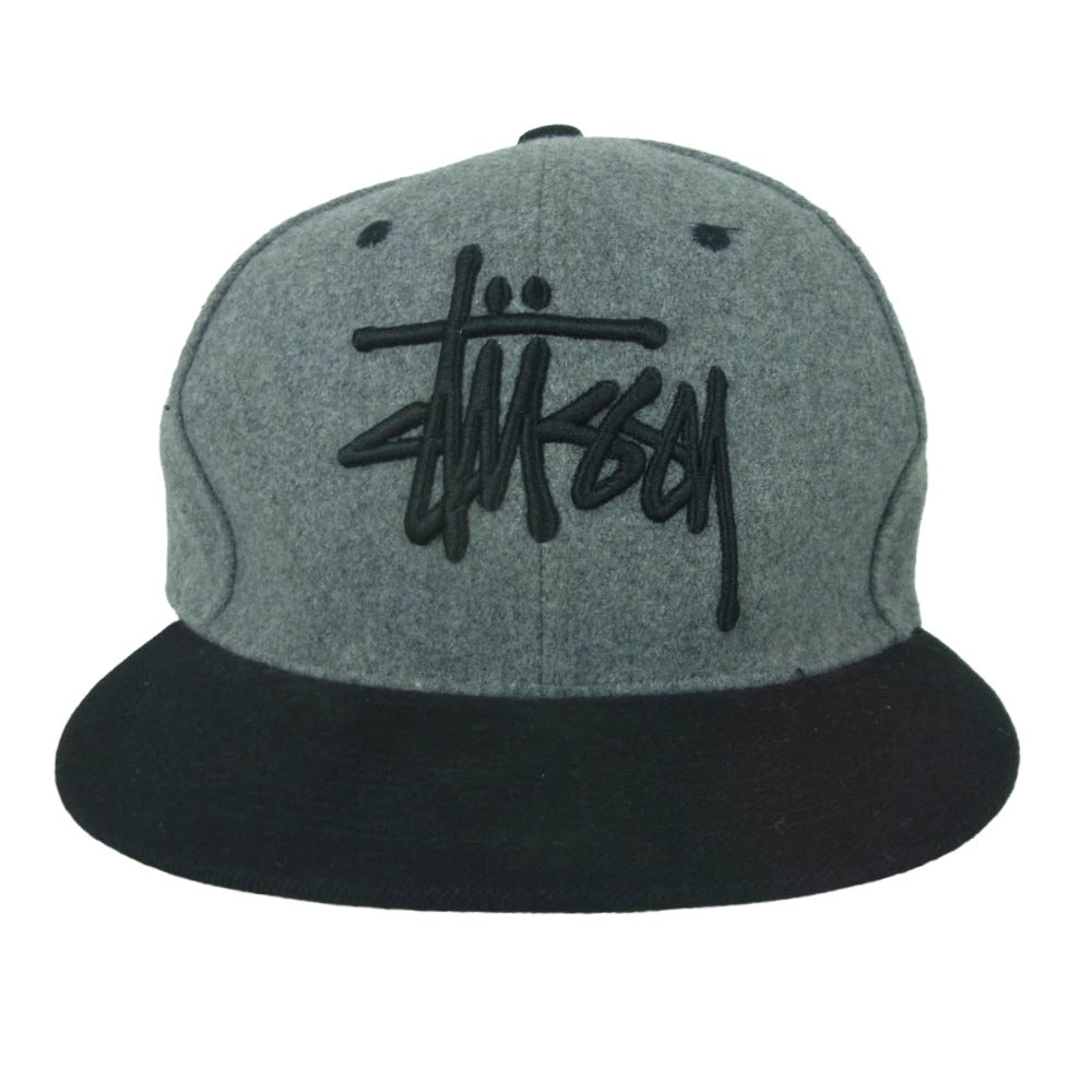 STUSSY ステューシー ストック ロゴ 刺繍 ウール キャップ 帽子 グレー系 ブラック系【中古】