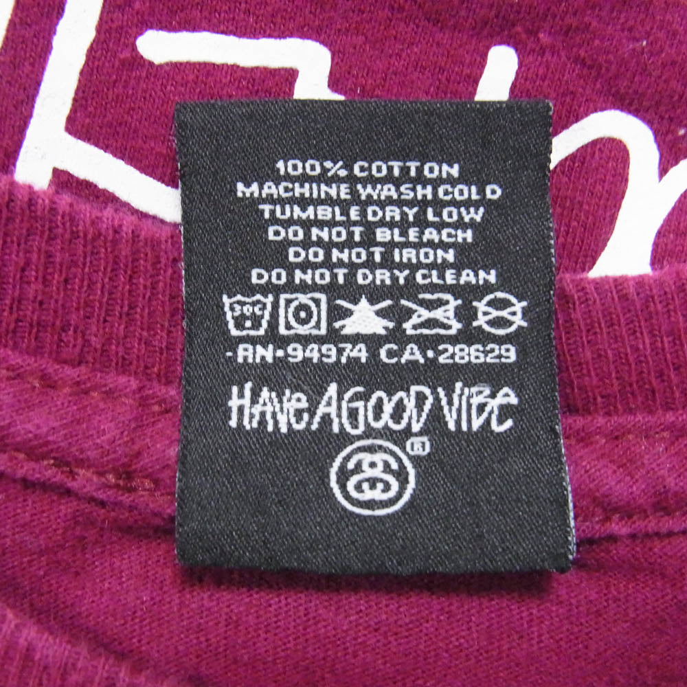 STUSSY ステューシー メキシコ製 ワールドツアー ストックロゴ フロント バック プリント Ｔシャツ 半袖カットソー エンジ系 M【中古】