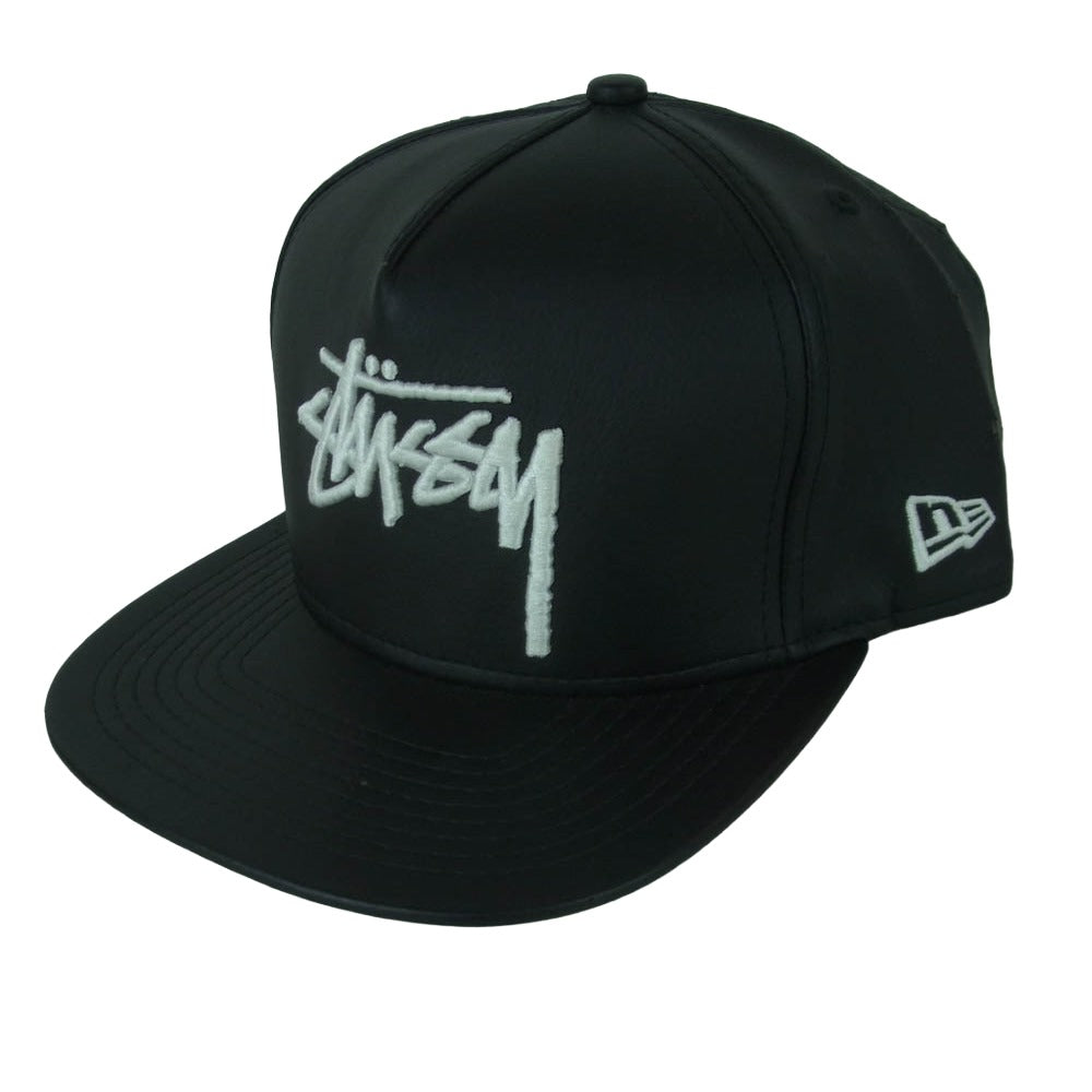 STUSSY ステューシー 刺繍ストックロゴ レザー キャップ 帽子 ブラック系【中古】