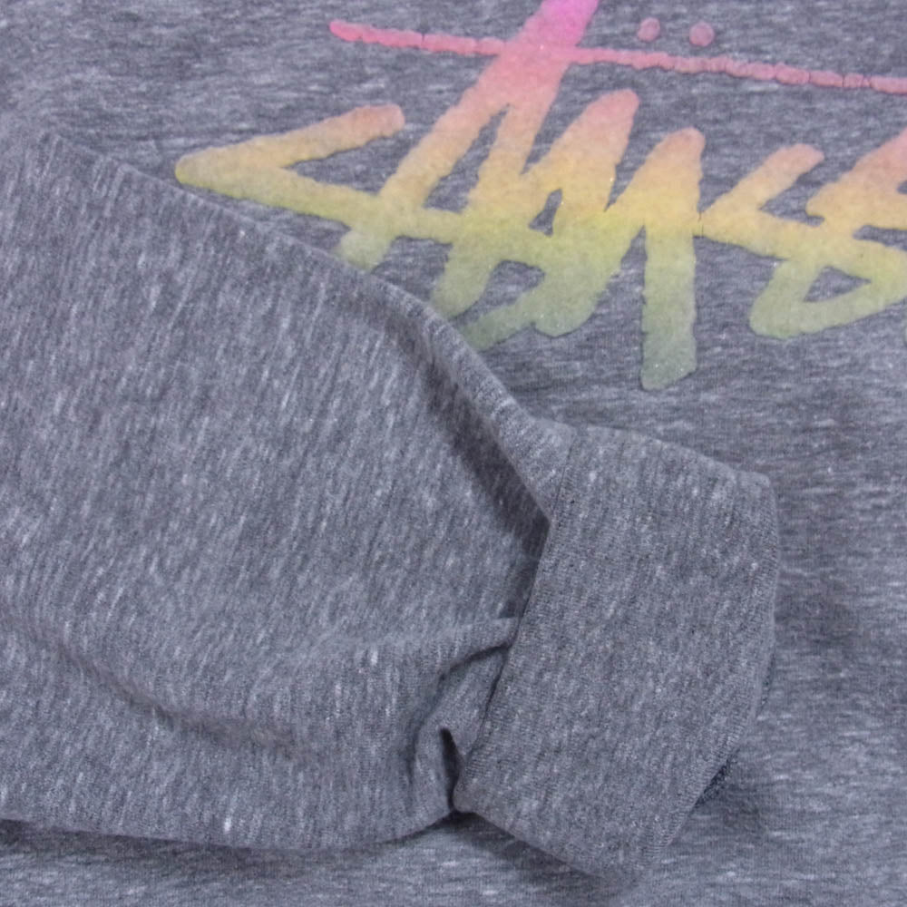 STUSSY ステューシー フロッキープリント ストックロゴ カットオフ加工 フーディー プルオーバー パーカー グレー系 S【中古】