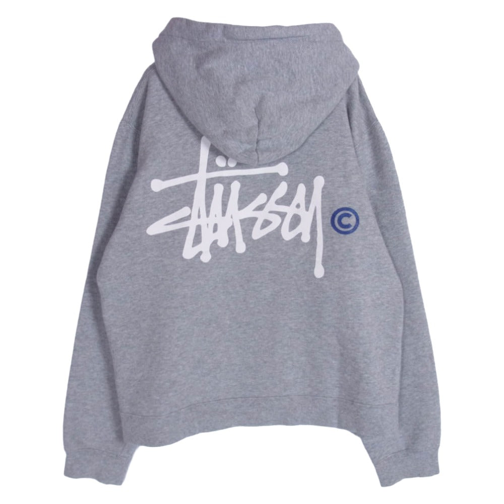 STUSSY ステューシー ストックロゴ フロント バック プリント フーディー プルオーバー パーカー グレー系 S【中古】