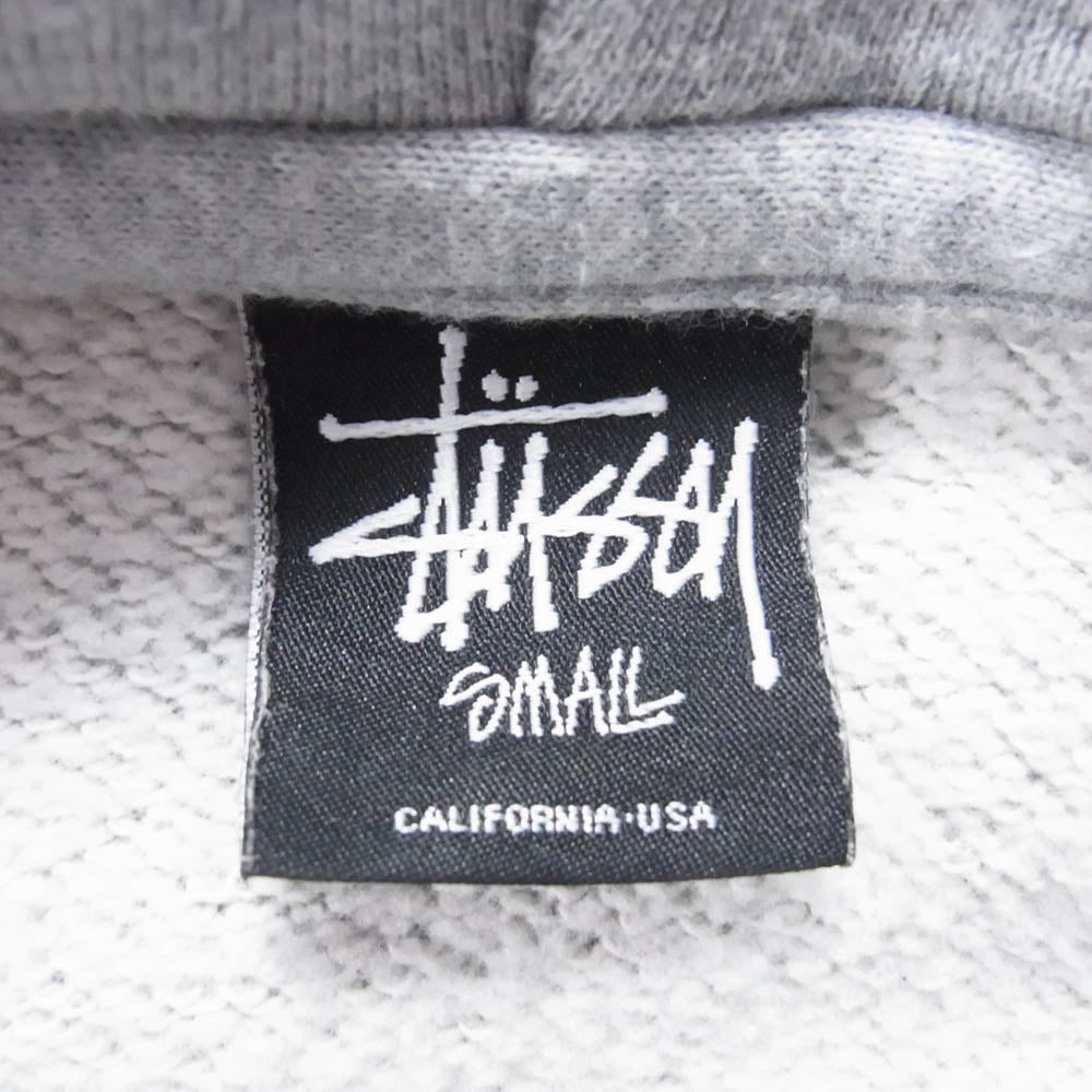 STUSSY ステューシー ストックロゴ フロント バック プリント フーディー プルオーバー パーカー グレー系 S【中古】